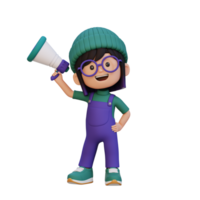 3D cute girl Character Holding a Megaphone png