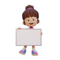 3D girl character holding a blank placard png