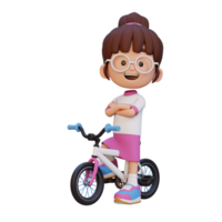 3d meisje karakter rijden fiets Gaan naar school- png