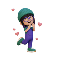 3D cute girl character in love png