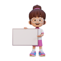 3D girl character holding a blank placard png