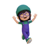 3D cute girl in jumping pose png