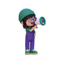 3D cute girl Character talking on Megaphone png