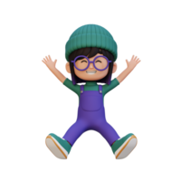 3D cute girl in jumping pose png