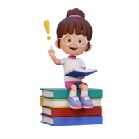 3D girl character get an idea when reading a book png