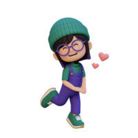 3D cute girl character in love png