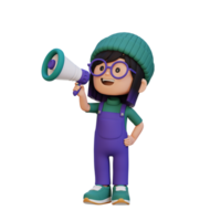 3D cute girl Character talking on Megaphone png