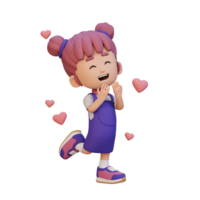 3D cute girl character in love png