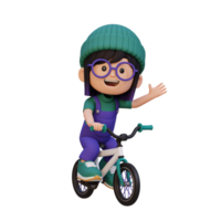 3D girl character ride bike go to school png