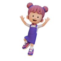 3D cute girl in jumping pose png