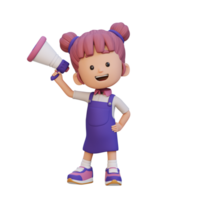 3D cute girl Character Holding a Megaphone png