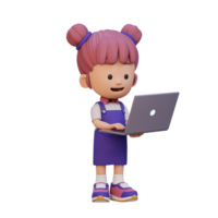 3d fille personnage travail sur une portable png