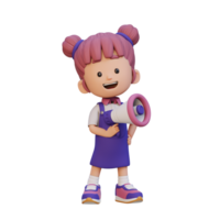 3d mignonne fille personnage en portant une mégaphone png