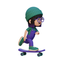 3d ragazza personaggio cavalcata skateboard png