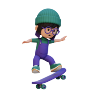 3d Mädchen Charakter Reiten Skateboard png