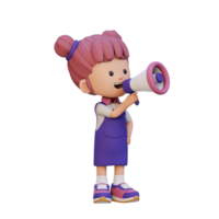 3D cute girl Character talking on Megaphone png