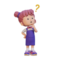 3D cute girl thinking clueless png