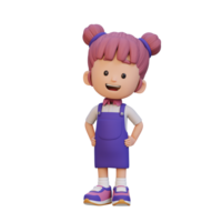 3d mignonne fille personnage dans sur de soi pose main sur hanche png