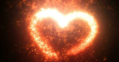 Glowing yellow gold fire energy abstract heart made of particles and light for valentines day festive abstract background photo