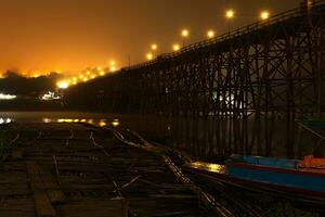 Sangkhlaburi wooded bridge over the river photo