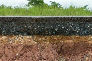 The layer of asphalt road with soil and rock. photo