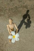 wooden models give a flower on the beach. photo