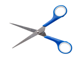 Small multipurpose scissors with blue handle isolated with clipping path in png file format
