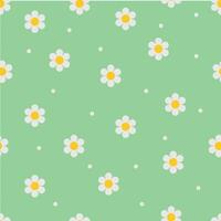 Hand drawn daisy flower seamless pattern on a green pastel color background vector