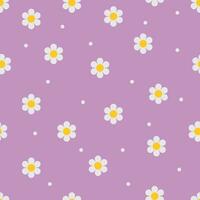 Hand drawn daisy flower seamless pattern on a lilac pastel color background vector