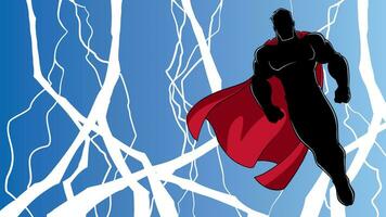 Superhero Flying During Thunderstorm Silhouette vector