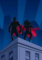 Superhero Couple Roof Watch Silhouettes vector