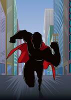Superhero Running in City Silhouette vector