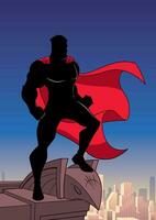 Superhero Watching City Silhouette vector