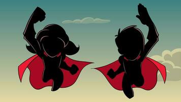 Boy and Girl Flying Silhouette vector