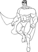 Superhero Flying Happy Line Art vector