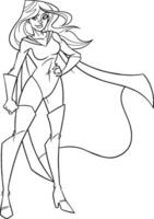 Superheroine Standing Tall Line Art vector