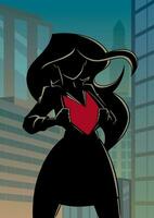 Superheroine Under Cover in City Silhouette vector