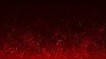 Animation of abstract glowing glitter particles. Flight of bright dots and particles on a red background. seamless loop video