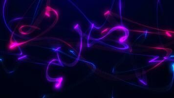 Abstract background with wavy shape particles, digital purple waves. Bright neon light stripes of curves. Seamless looping 4k video