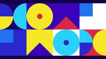 Geometric pattern. Animation of colored circles, squares and triangles. Bauhaus Design style. Flat figures transforming and changing color. seamless loop video