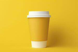 AI generated Blank coffee cup isolated on yellow background. AI Generated photo