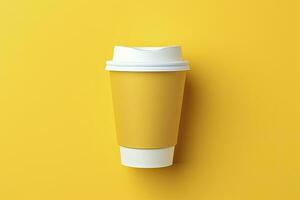 AI generated Blank coffee cup isolated on yellow background. AI Generated photo