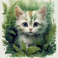 AI generated Watercolor Cat animal for kids, Clip art. AI Generated photo