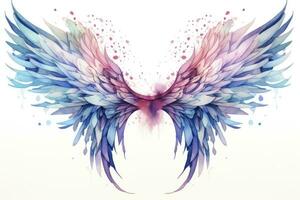 AI generated Beautiful magic watercolor blue pink wings. AI Generated photo