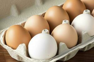 AI generated Close up of open carton of fresh store bought white eggs. AI Generated photo