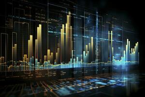 AI generated Digitally Generated Currency and Exchange Stock Chart for Finance and Economy Based Computer Software and Coding Display. AI Generated photo