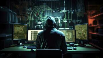 AI generated Hacker. A glimpse into the world of cyber conspiracies. AI Generated photo