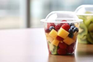 AI generated Fresh fruit salad to go with copy space. AI Generated photo