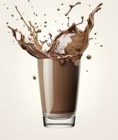 AI generated Glass with splashing cocoa, Chocolate Pouring, and splash. 3d illustration.  AI Generated photo