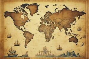 AI generated Great detailed illustration of the world map in vintage style. AI Generated photo